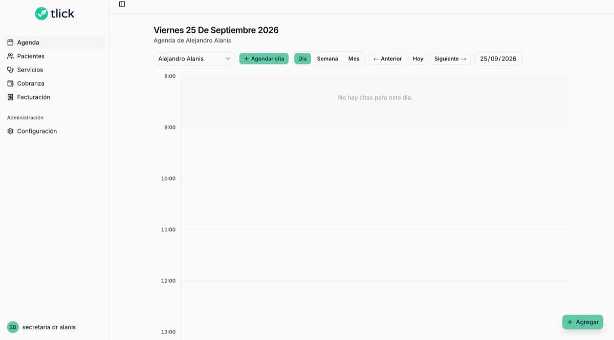 Vista de agenda en tlick